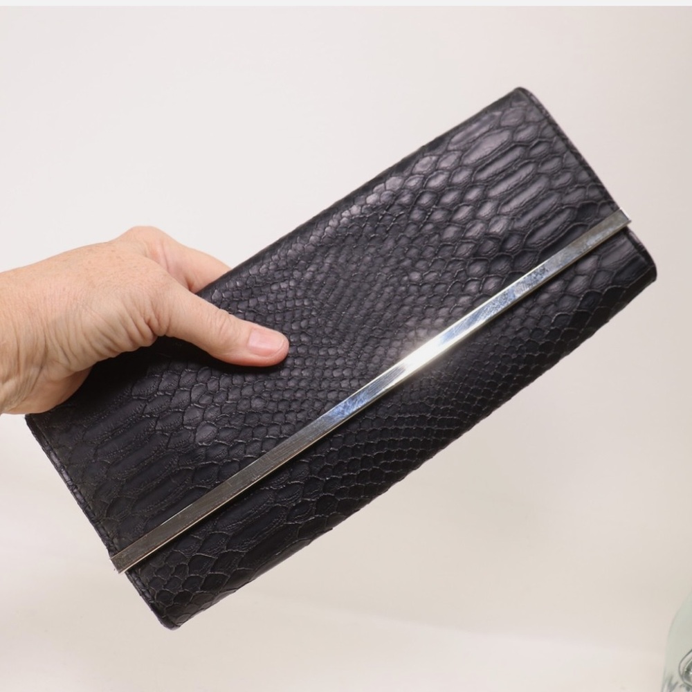 Express Black Faux Croc Leather Clutch Envelope Flap